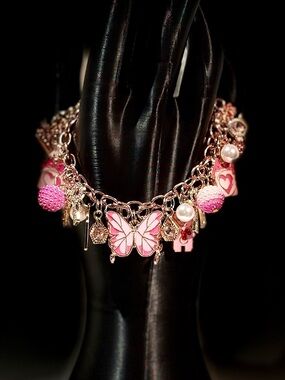 Rose Gold Pink Butterfly Charm Bracelet – Women Jewelry